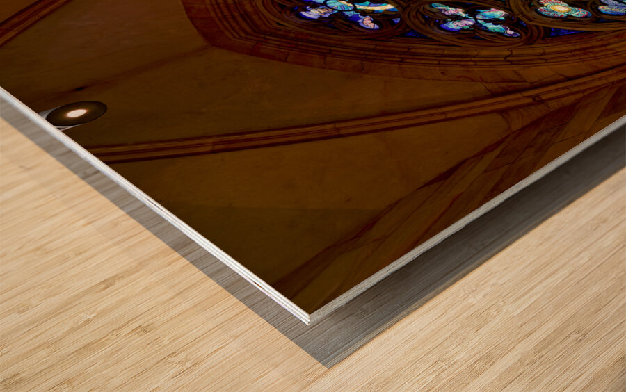 Czech Republic. Prague. Stained Glass in St. Vitus Cathedral inside Prague castle complex Wood print