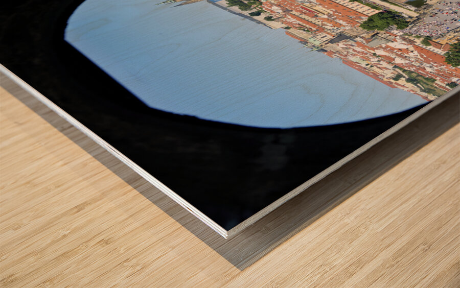 Czech Republic. Prague. Framed view of Charles Bridge Vltava river and the castle hrad Wood print