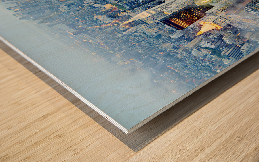 New York. United States. Aerial view of Manhattan at dusk Wood print