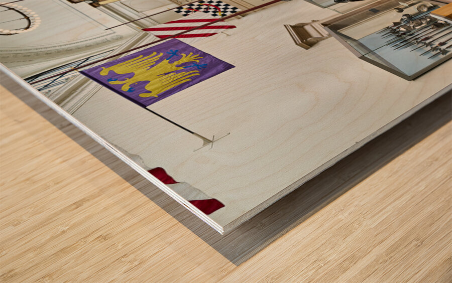 New York. Manhattan. United States. The Metropolitan Museum of Art. Arms and armor Middle Ages main hall Wood print