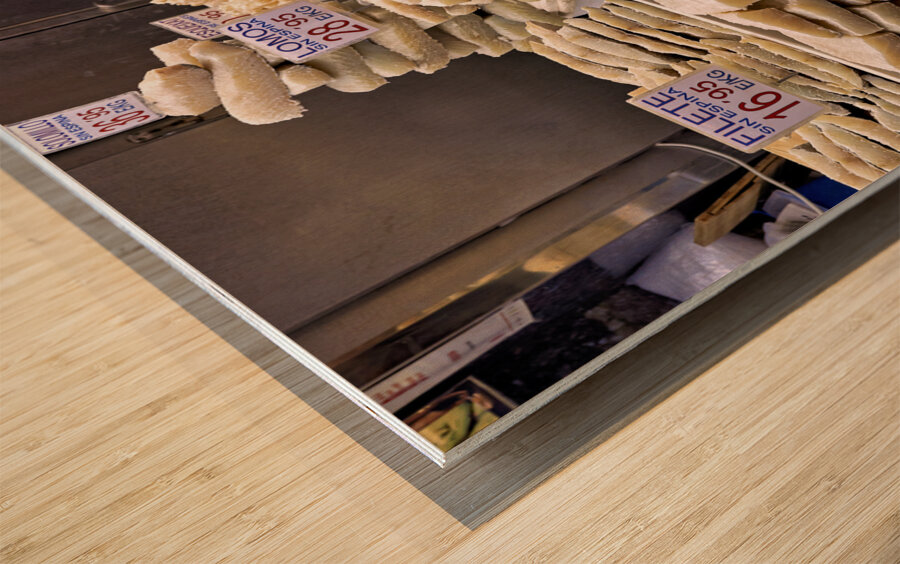 Barcelona. Catalonia. Spain. The Mercat de Sant Josep de la Boqueria. Fishmonger Wood print