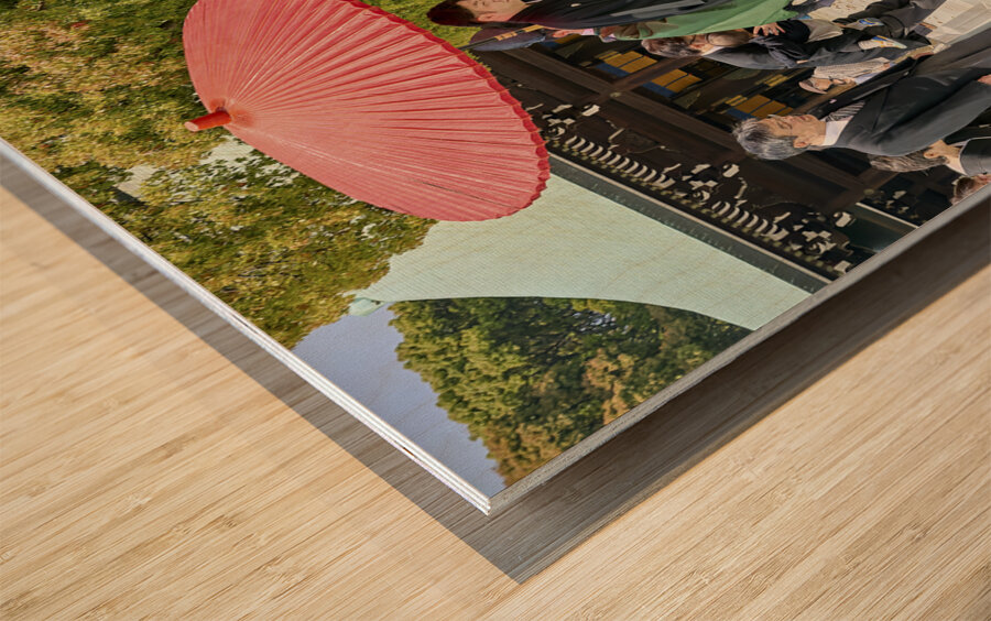 Japan. Tokyo. Traditional wedding ceremony at Meiji Jingu Shinto shrine Wood print