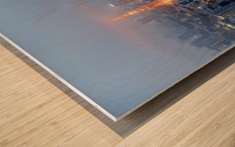 Japan. Tokyo. Aerial view of Tokyo Tower at dusk Wood print