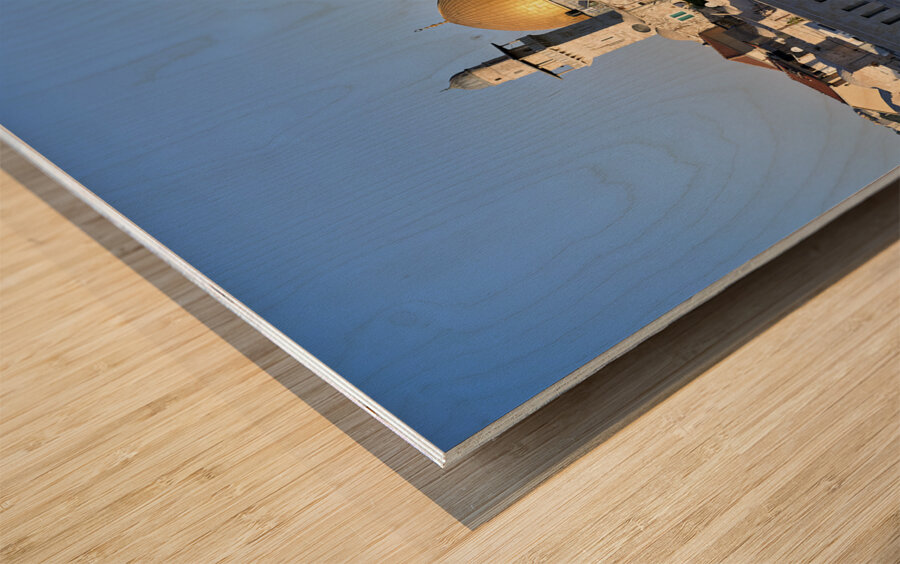 Jerusalem Israel. Dome of the rock temple mount and wailing wall Wood print