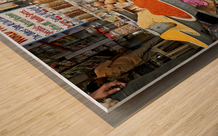 India Rajasthan Jodhpur. Selling spices at Sardar Market Girdikot Wood print