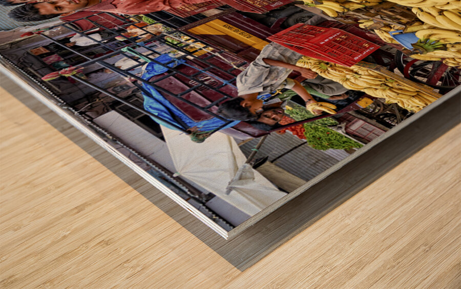 India Rajasthan Jodhpur. Sardar Market Girdikot. Fruit and vegetables Wood print