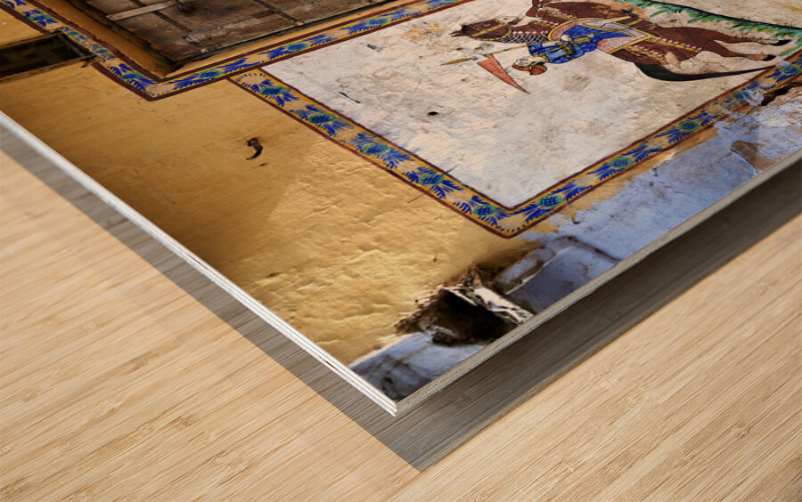 India Rajasthan Bundi. Painted decorated house Wood print