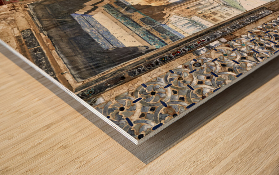 India Rajasthan Bundi. Decorations and paintings at Taragarh Fort Wood print