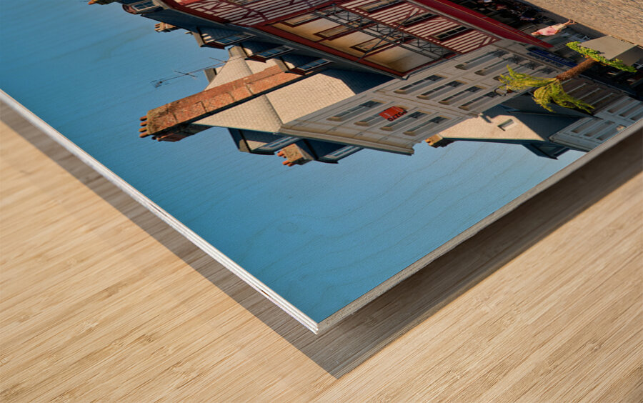 Honfleur Normandy France. Restaurants and cafe at the harbour Wood print