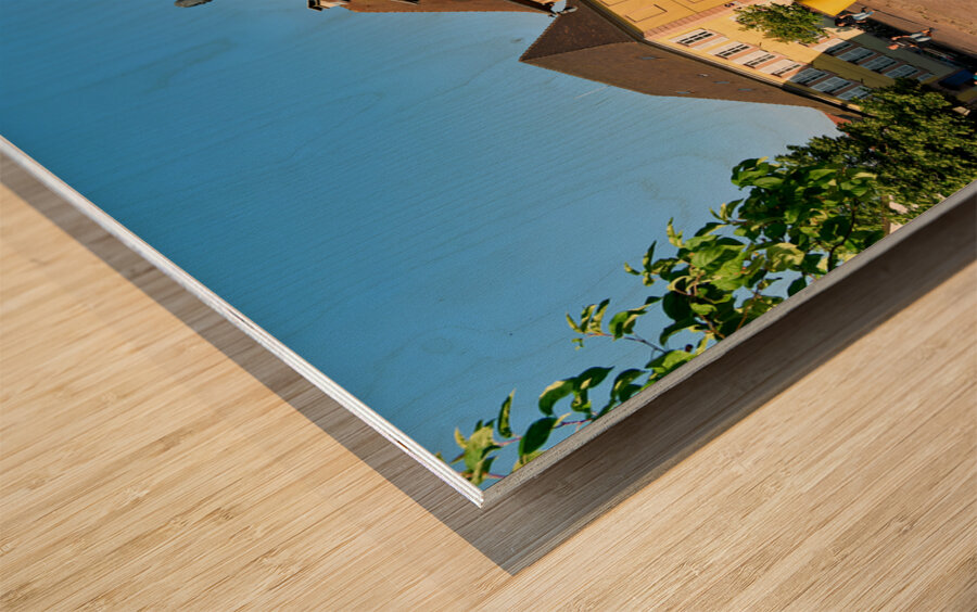 Colmar Alsace France. Alsace Wine Route. The timber framed houses in Petite Venise. Fontain Roesselmann Wood print