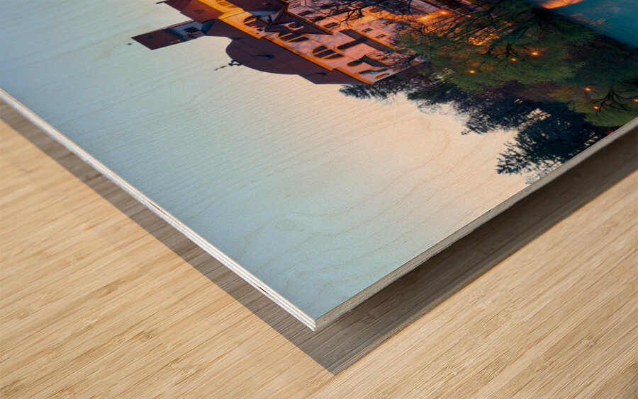 Germany Bavaria Romantic Road. Fussen. St. Mang Abbey  and museum on river Lech Wood print