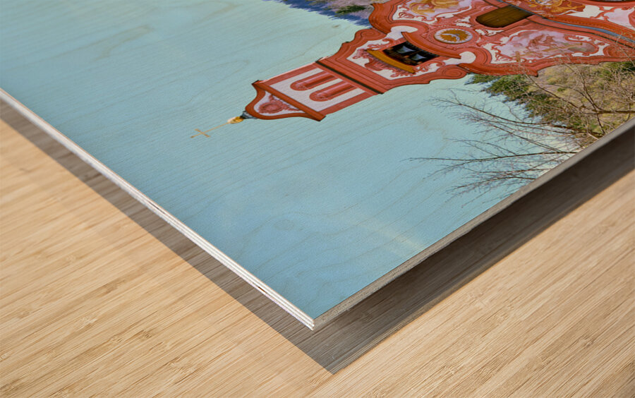 Germany Bavaria Romantic Road. Fussen. Heilig-Geist-Spitalkirche Holy Spirit Hospital Church and its rococo painted facade Wood print