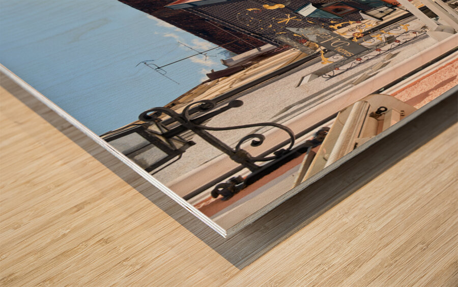 Germany Bavaria Romantic Road. Fussen. Outdoor restaurants and cafe Wood print