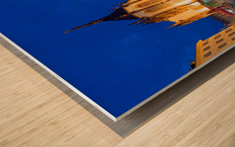 Germany Bavaria Romantic Road. Wurzburg. Marienkapelle Maria Chapel and the Falcon House Wood print