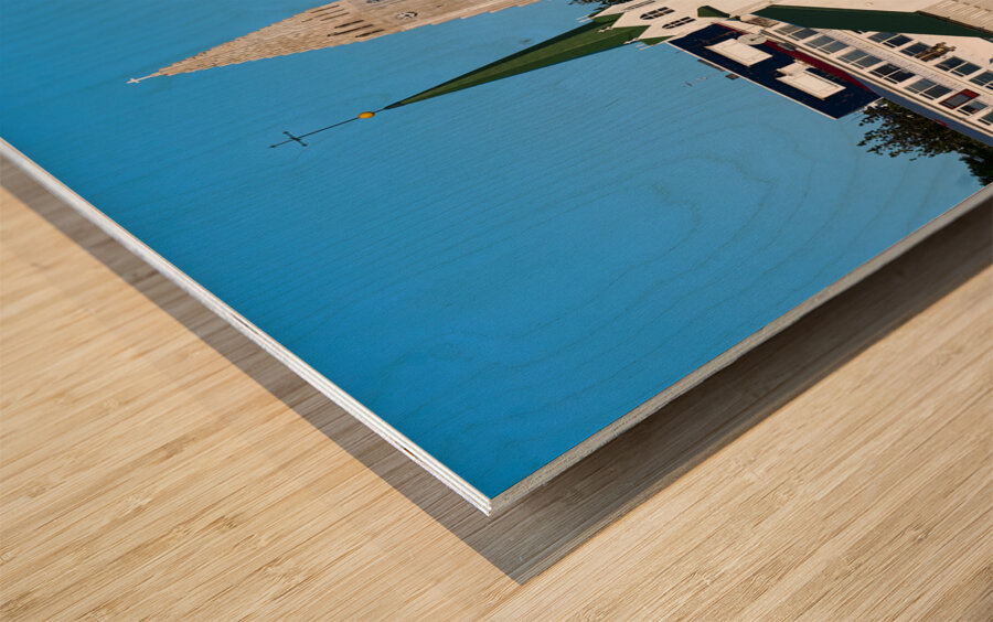 Reykjavik cityscape on lake Tjornin. Iceland Wood print