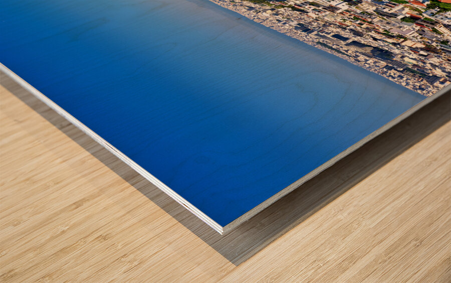 Athens Greece. From the Acropolis view over the city and the Odeon of Herod the Atticus theatre Herodeon Wood print