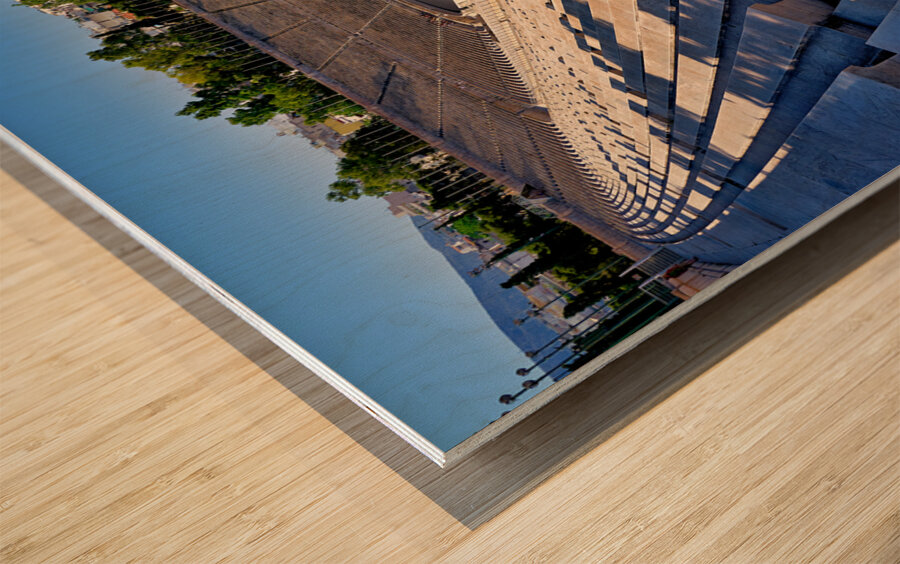 Athens Greece. Panoramic view of the entrance of the Acropolis Museum Wood print