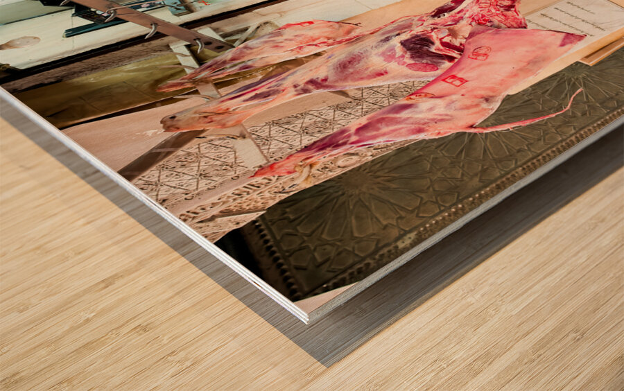 Morocco Fez. The butcher in the old souk in the Medina Wood print