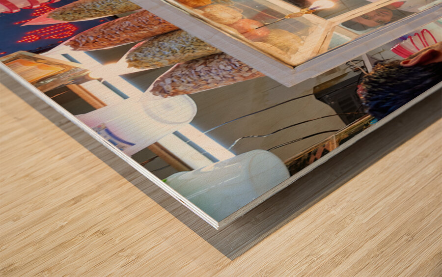 Morocco Fez. Sale of traditional moroccan sweets in the Medina Wood print