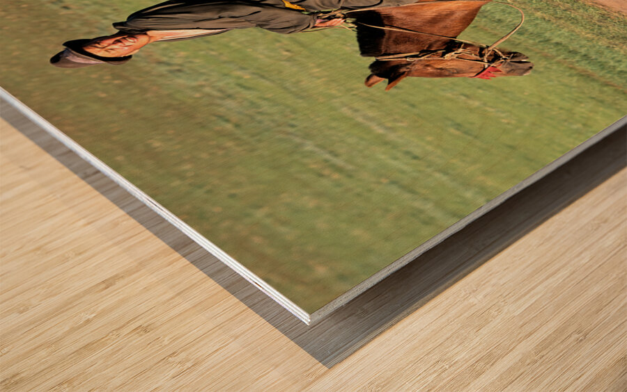 Mongolia. A sheperd riding his horse. Wood print