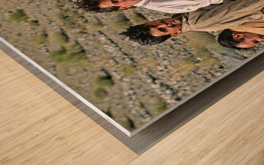 Pakistan. People travelling on the roof of a van Wood print