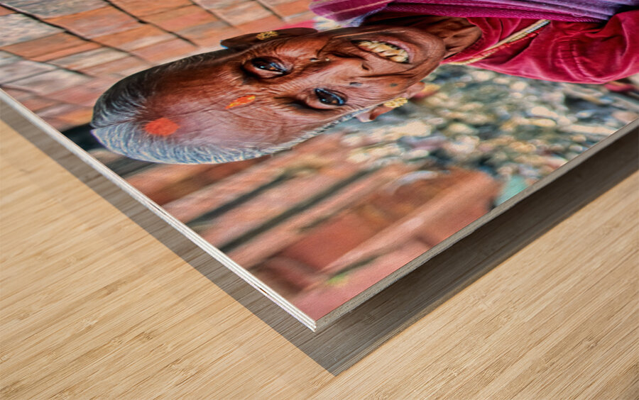 Nepal. Kathmandu. Old woman selling jewels Wood print