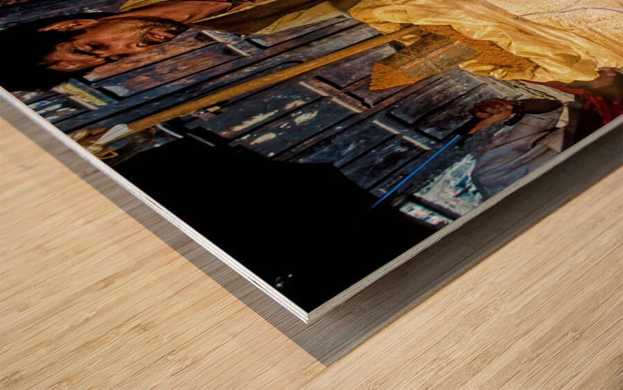 Nepal. Kathmandu. Selling spices Wood print