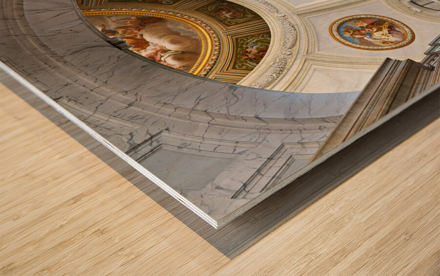 Caserta Campania Italy. The entrance to the Royal Palace and the majestic scalone staircase of honour by Luigi Vanvitelli. Wood print