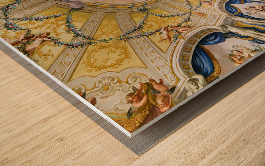 Caserta Campania Italy. The Royal Palace. The ceiling of Queen Maria Carolina apartment Wood print