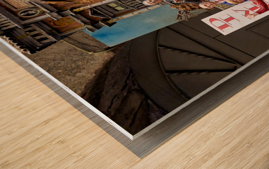 Naples Campania Italy. Statues figurines of the Christmas Nativity Scene in the artisan workshops of Via San Gregorio Armeno Wood print