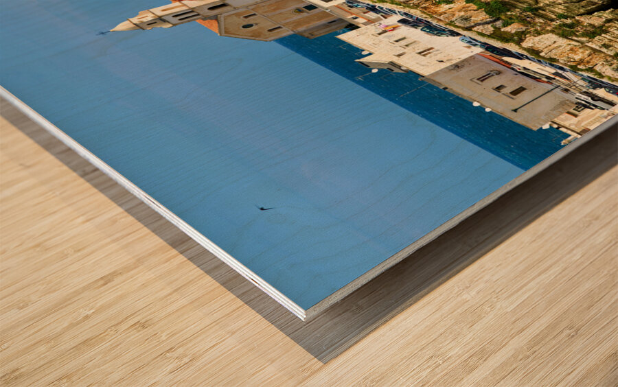 Vieste Gargano. Apulia Puglia Italy. Cape San Francesco and San Francesco church Wood print