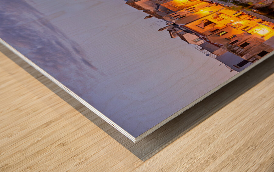 Vieste Gargano. Apulia Puglia Italy. Cape San Francesco and San Francesco church at sunset Wood print