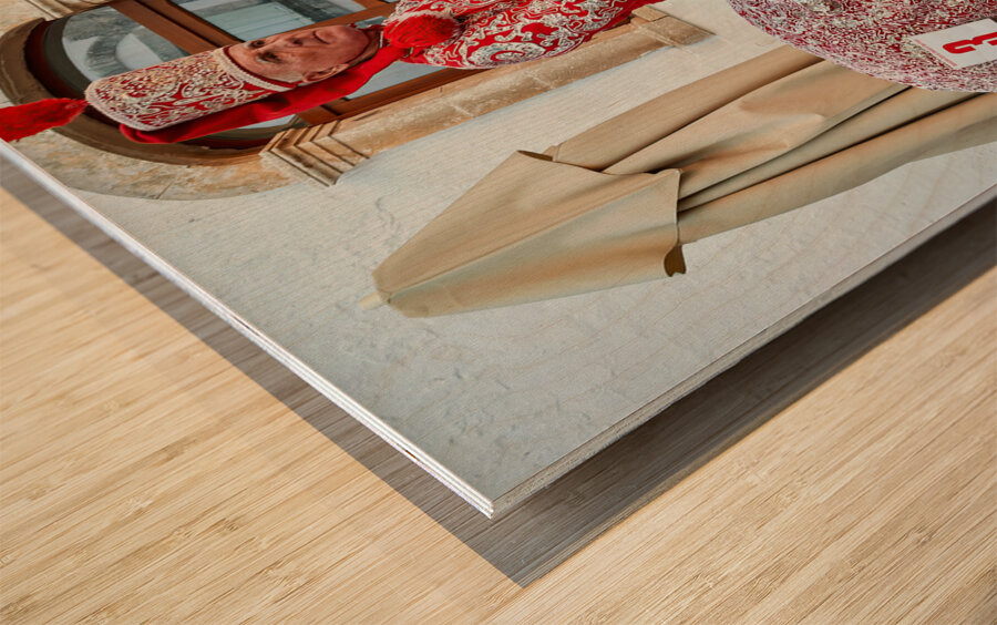 Apulia Puglia Italy. Ostuni. Festival of Saint Orontius. The cavalcata a procession of horses in the streets of the town Wood print