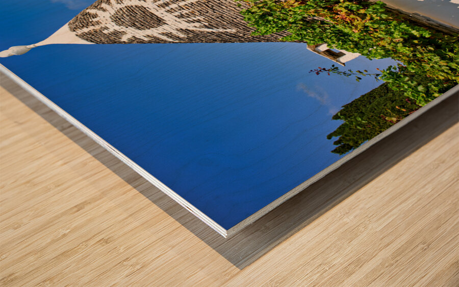 Apulia Puglia Italy. Alberobello. Trulli: traditional Apulian dry stone huts with a conical roof. Wood print