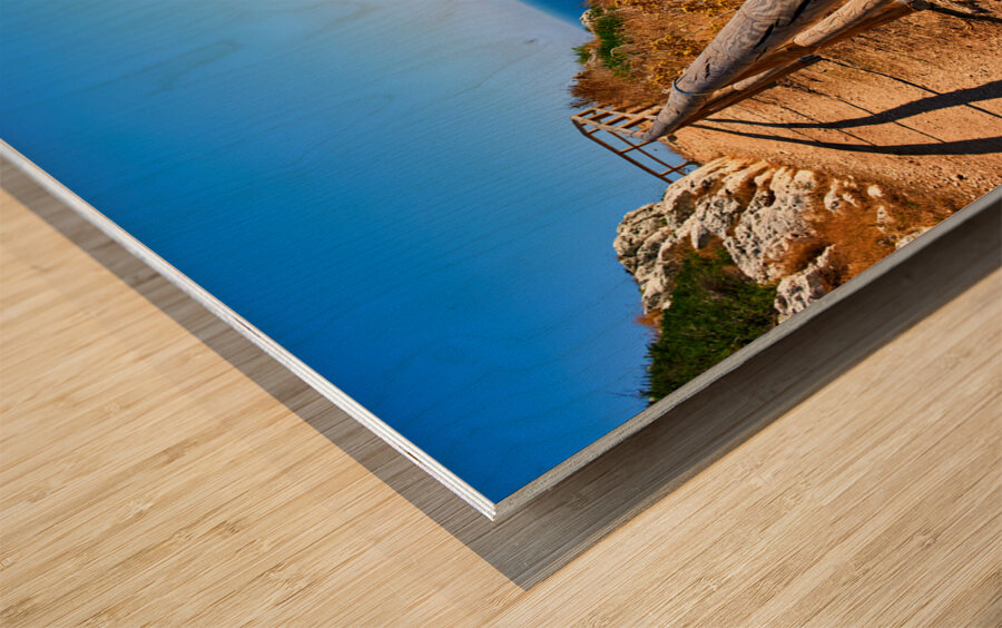 Apulia Puglia Italy. The lighthouse at Cape Palascia Capo dOtranto. The easternmost point of Italy Wood print