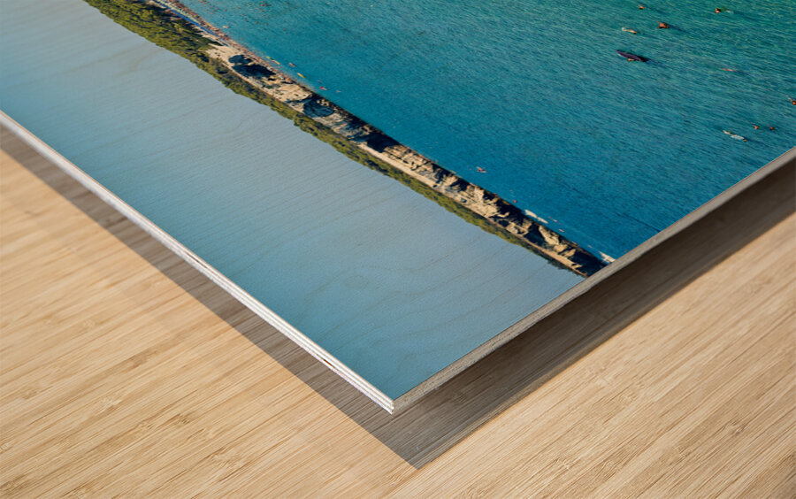 Apulia Puglia Salento. Italy. Torre dellOrso. Melendugno. Aerial view of the beach Wood print