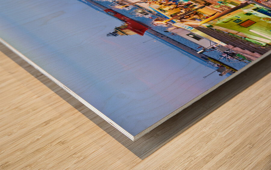 Salento. Apulia Puglia Italy. Gallipoli. Fish restaurants at the harbour Wood print