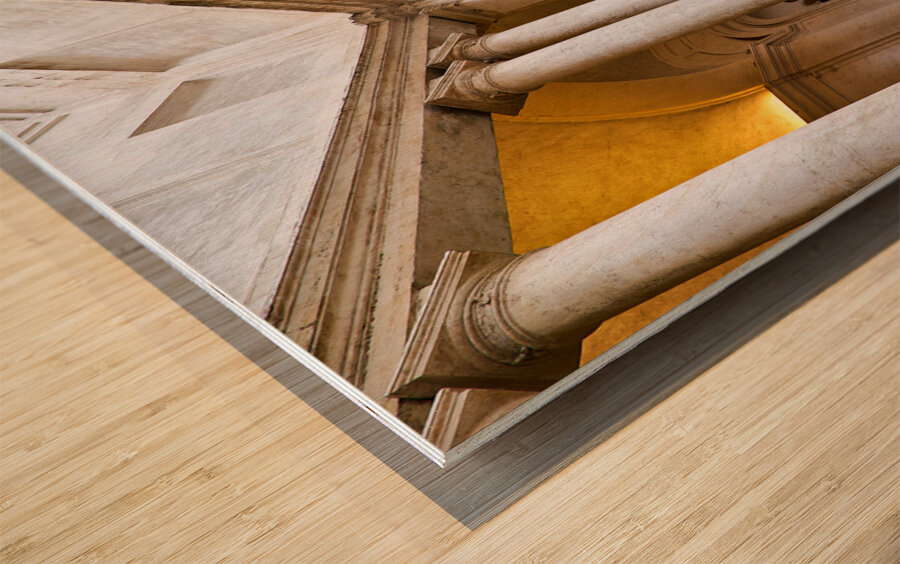 Rome Lazio Italy. The Galleria Nazionale dArte Antica or National Gallery of Ancient Art an art museum in Palazzo Barberini. Square staircase by Bernini Wood print