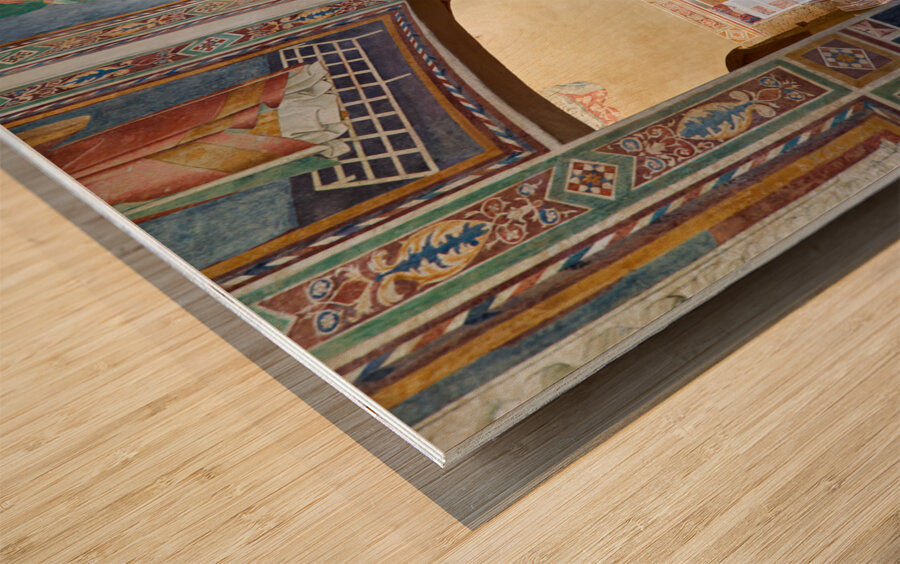 San Gimignano. Tuscany. Italy. Frescoes in the church of San Lorenzo in Ponte. Madonna col Bambino in gloria Madonna with Child in Glory by Simone Martini Wood print