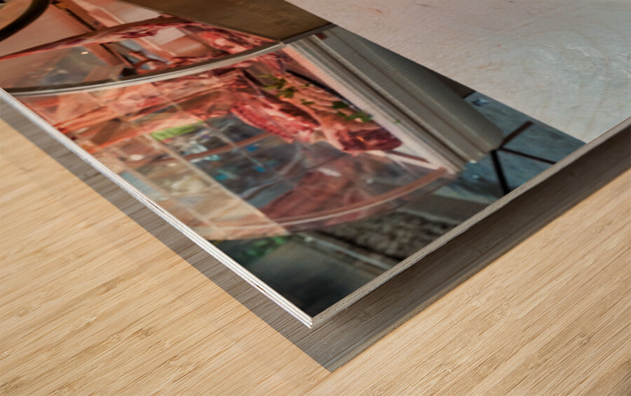 Piscaria the street daily market in Catania Sicily Italy. Fresh fish meat vegetables Wood print