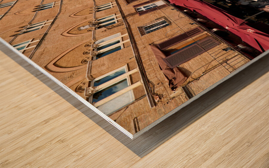 Siena Tuscany Italy. Restaurants in Piazza del Campo Wood print