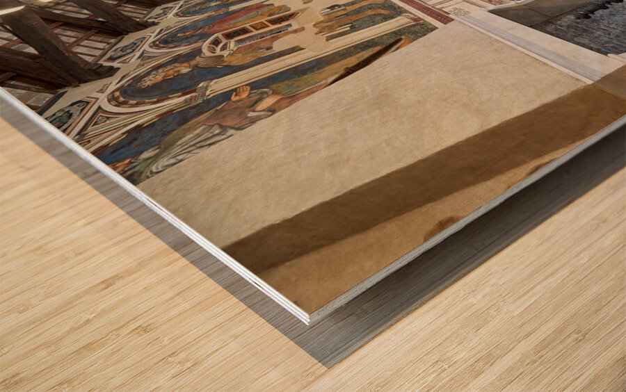 Foligno Umbria Italy. Frescoes at Trinci Palace Palazzo Trinci a patrician residence and museum. Wood print