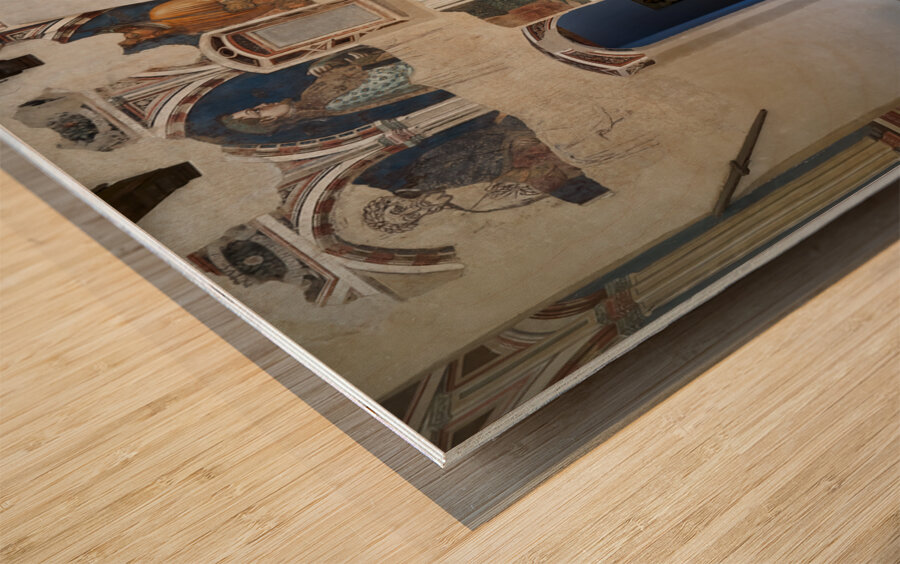 Foligno Umbria Italy. Frescoes at Trinci Palace Palazzo Trinci a patrician residence and museum. Wood print