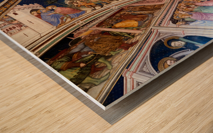 Foligno Umbria Italy. Frescoes at Trinci Palace Palazzo Trinci a patrician residence and museum. Wood print