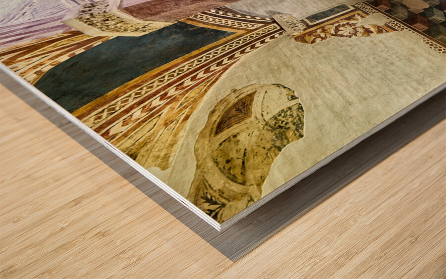 Foligno Umbria Italy. Frescoes at Trinci Palace Palazzo Trinci a patrician residence and museum. Wood print