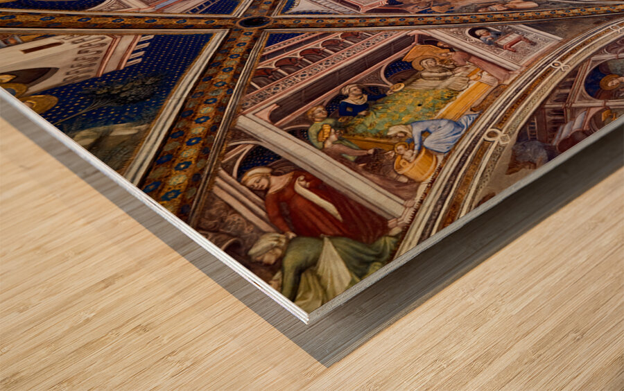 Foligno Umbria Italy. Frescoes at Trinci Palace Palazzo Trinci a patrician residence and museum. Wood print