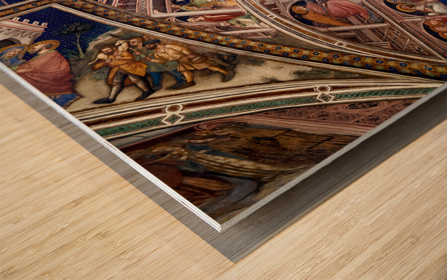 Foligno Umbria Italy. Frescoes at Trinci Palace Palazzo Trinci a patrician residence and museum. Wood print