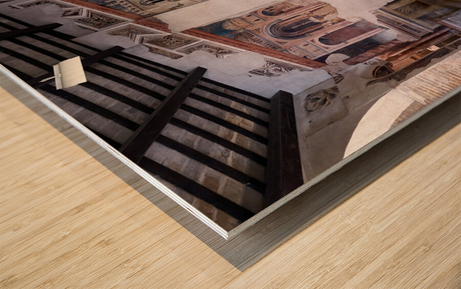 Foligno Umbria Italy. Frescoes at Trinci Palace Palazzo Trinci a patrician residence and museum. Wood print