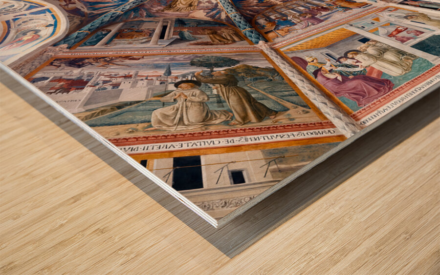 Montefalco Umbria Italy. San Francesco Church frescoed by Benozzo Gozzoli. The apse Wood print