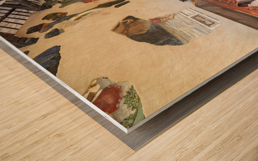 Foligno Umbria Italy. Frescoes at Trinci Palace Palazzo Trinci a patrician residence and museum. Wood print